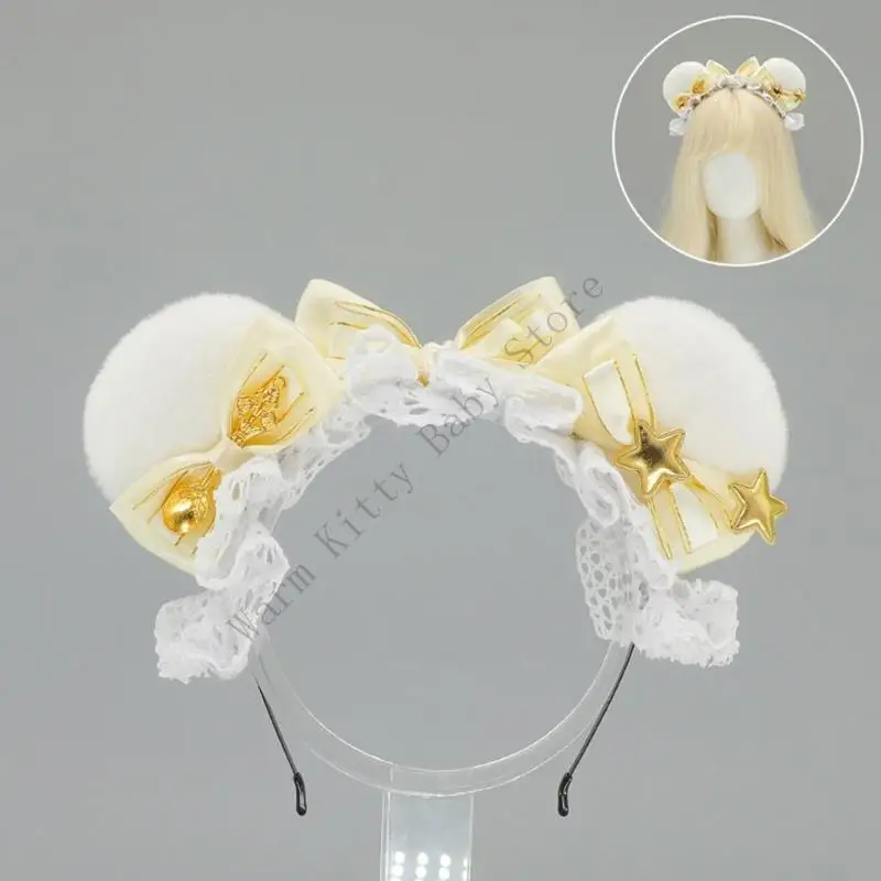 Diadema con orejas de oso de peluche para niños, cinta con lazo, decoración de encaje, diadema para Cosplay para niñas, accesorios para el cabello para fotografía y fiesta - imagen 3