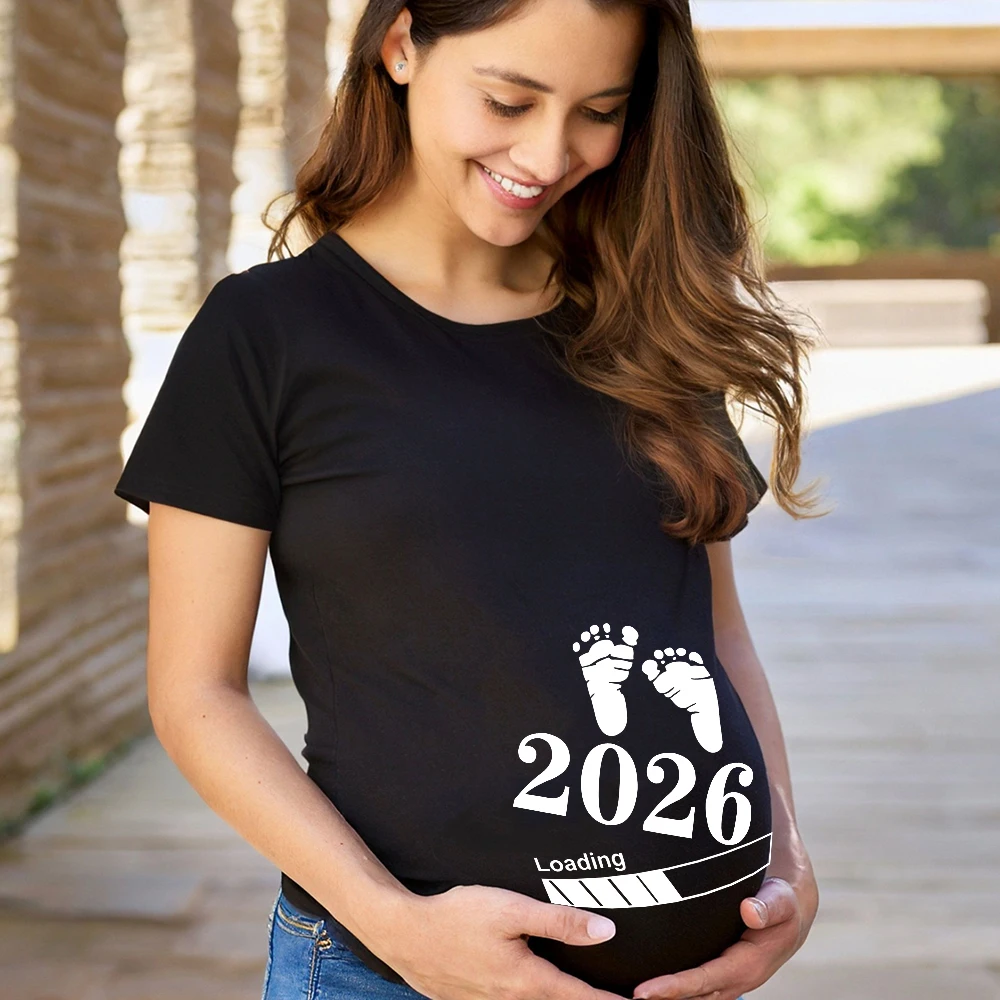 Camisas estampadas para embarazadas con carga de bebé, camiseta de manga corta de maternidad, traje de anuncio de embarazo, camisetas para nueva mamá, 2026