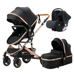 Cochecito de bebé portátil con vista alta, cochecito de bebé 3 en 1 con asiento de coche, cochecito de bebé plegable, carrito absorbente de golpes de cuatro ruedas