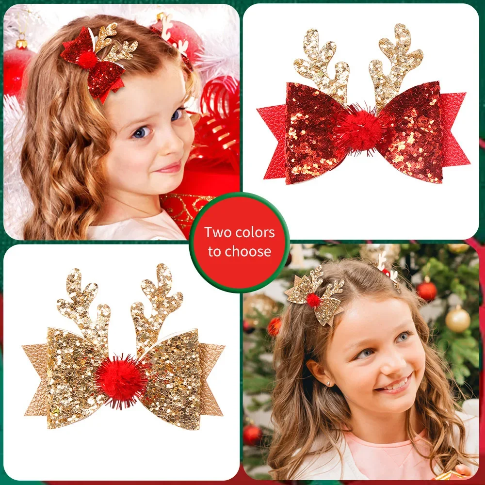 2 uds arco Navidad mariposa pinzas para el cabello dibujos animados de felpa Reno horquillas pasador para niños mujeres Cosplay sombreros regalo de Navidad - imagen 2