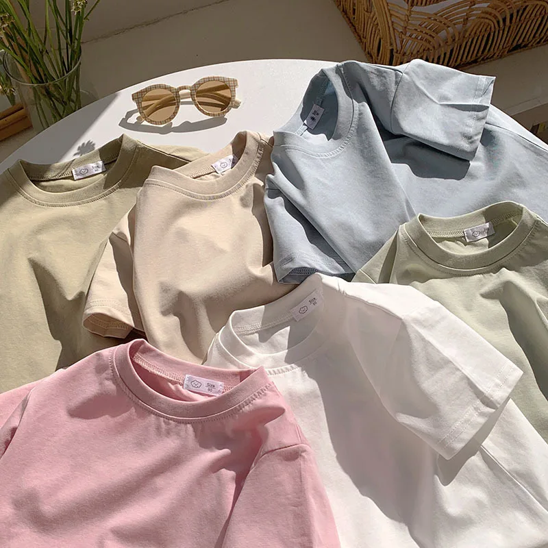 Camisetas lisas para niños, camisetas para niños y niñas, ropa de algodón en blanco para bebés, camisetas blancas, camisetas de verano para niños de manga corta - imagen 4