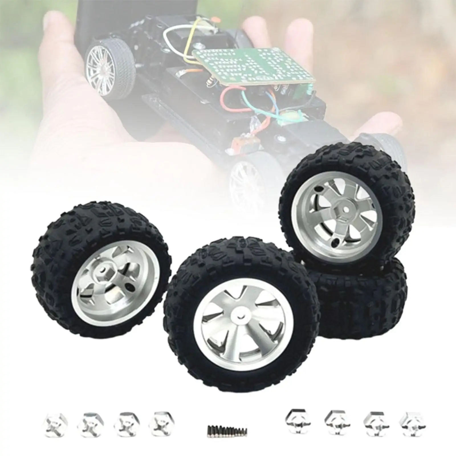 4 Pieces RC Car Wheel and Tires Set Accessory Metal Rims Upgrade Parts for A979 16209 14303 16207 1:12 1:14 1:16 1:18 RC Car