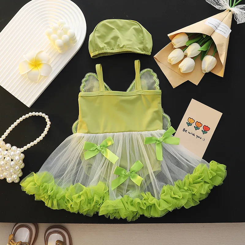 Vestido de baño para niñas con alas y lazo – Malla una pieza verano - imagen 5