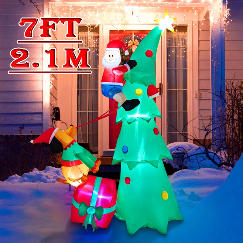Juguetes inflables de Navidad de 7 pies, perro, Papá Noel, árbol de Navidad, jardín al aire libre, adorno de césped, modelo inflable con luces LED, decoración de Navidad, regalo