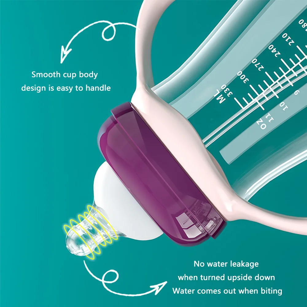 Botella de PP de boca ancha para bebé recién nacido, botella de leche con asa, patrón para recién nacido, Taza Sin BPA, 240ML - imagen 2
