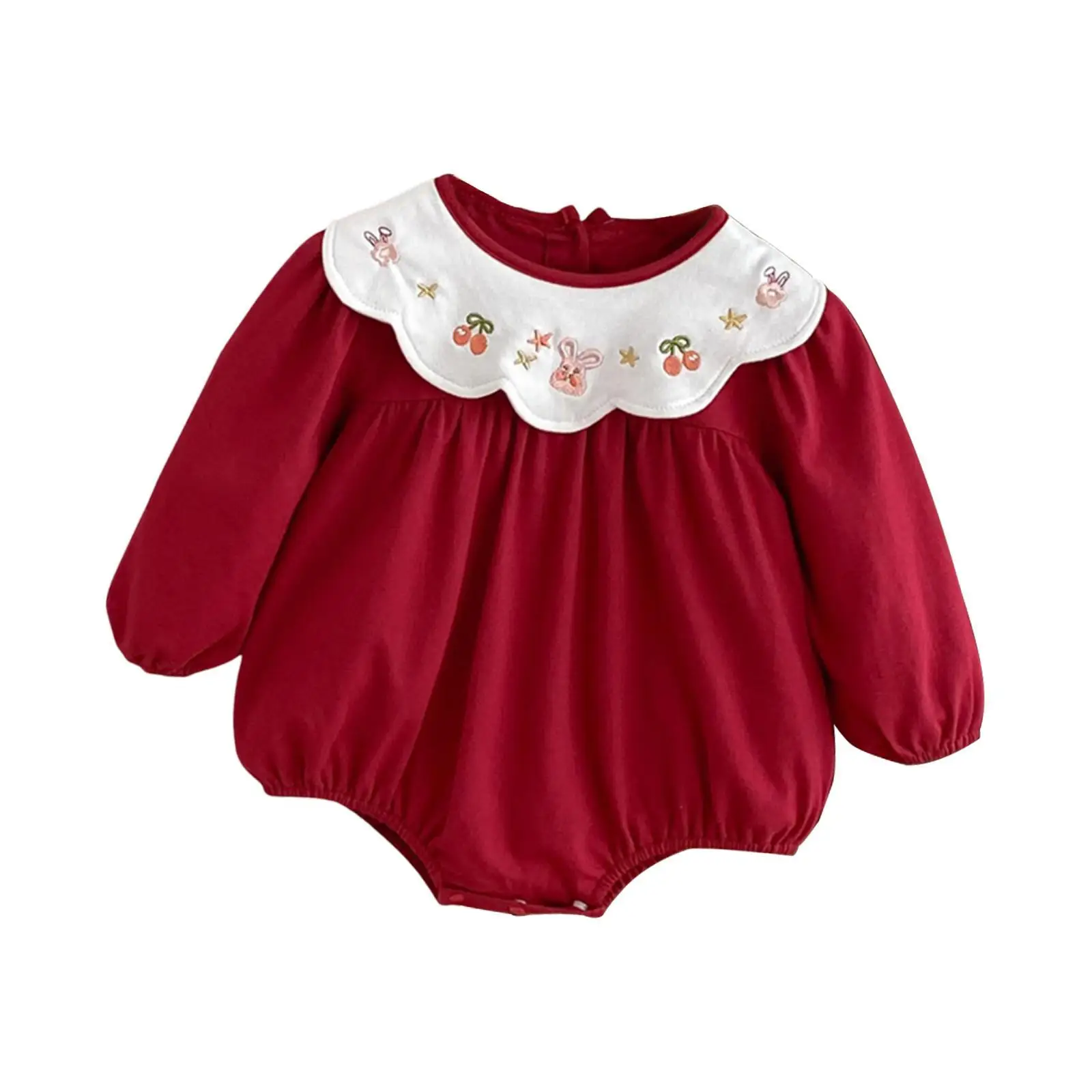 Toddlers Baby Girl Clothes with Elastic Cuffs with Snap Button Newborn Romper Crew Neck Long Sleeve Cute Autumn Bodysuit Soft