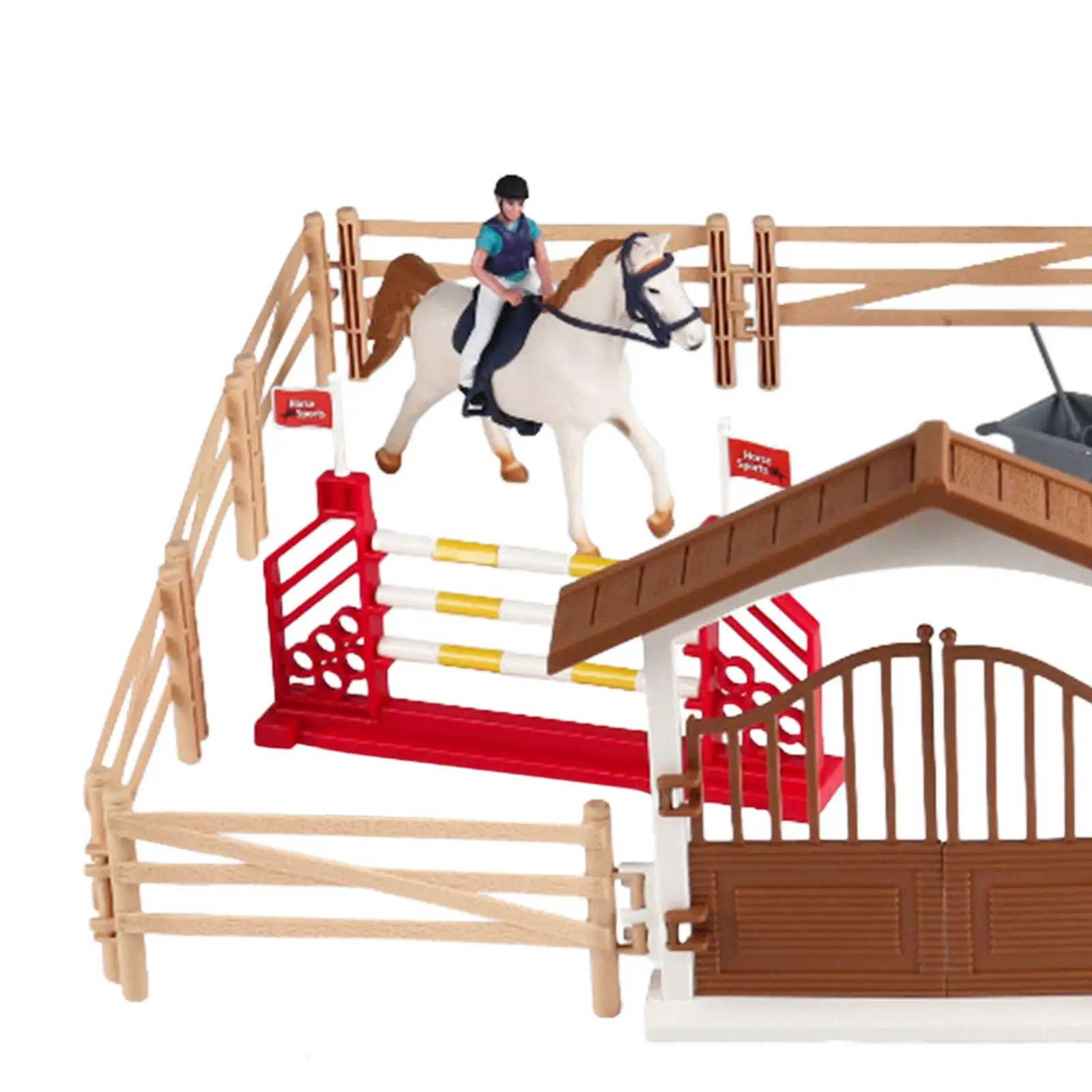 Horse Stable Playset with Rider and Horse Figurine Fence Pretend Play Toy for Boys Girls Baby 3 4 5 6 7 Year Old Party Supplies