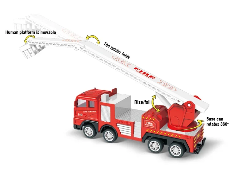 Camión de bomberos Diecast simulación tirar hacia atrás escalera juguete de lucha contra incendios coche de rescate juguete de rescate de incendios inercial camión de bombero para niños - imagen 5