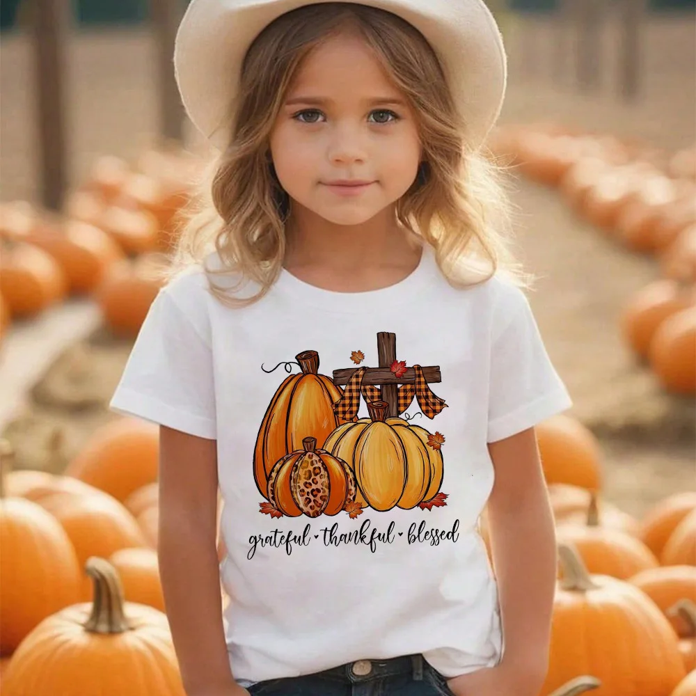 Grateful Thankful Blessed calabaza estampado niños camisa Acción de Gracias niños niñas traje otoño vacaciones niño Camiseta de manga corta ropa