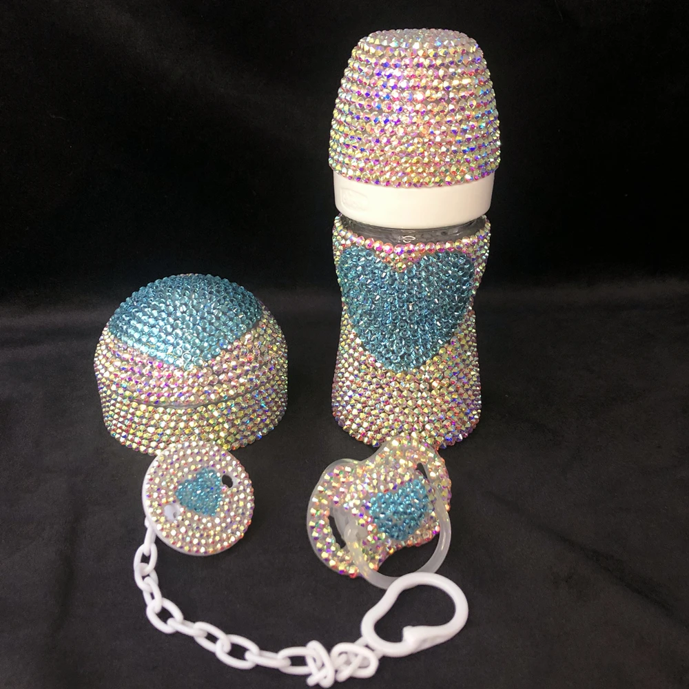 Juego de Clips de chupete y biberón dorados de cristal hecho a mano, decoración de guardería, corona de ala angular para niña recién nacida, 0-6m - imagen 3