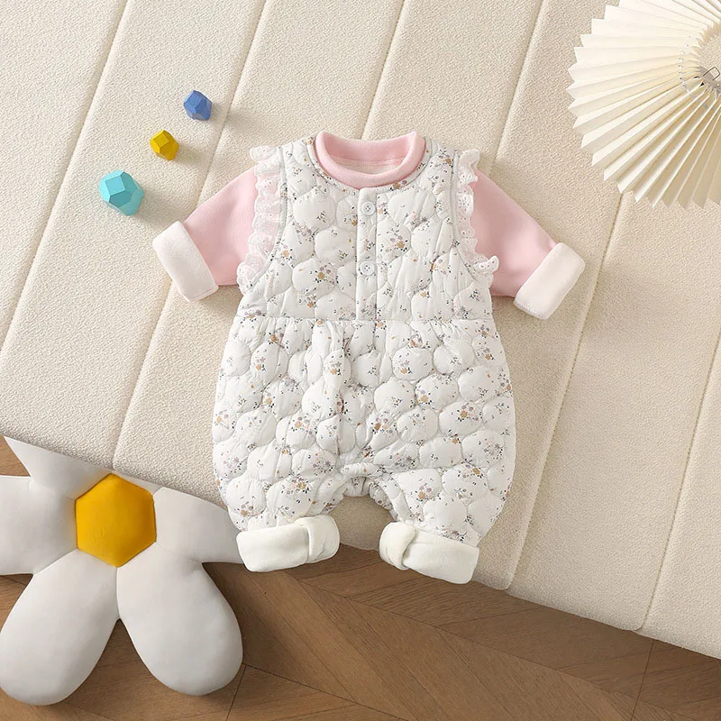 MILANCEL, nuevos peleles de invierno para bebé, lindos Tops rosas infantiles + conjunto general Floral, prendas de vestir para niñas pequeñas, traje - imagen 5