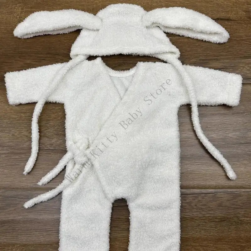 XXFE Bebé Fotografía Traje Ropa Conejo Tema Sombrero y Mameluco Sesión Fotos Vestir - imagen 4