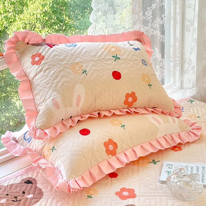 Funda de almohada acolchada de estilo Pastoral, funda de almohada de encaje de algodón puro para niños, funda de almohada individual suave y transpirable para el hogar, 48x74cm - imagen 5