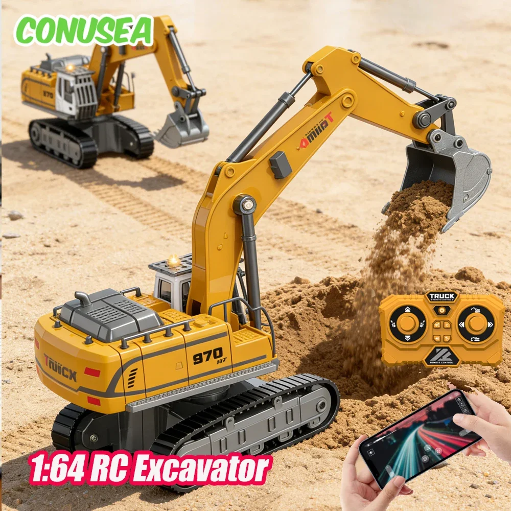 Excavadora RC 1/64 - Mini vehiculo de ingenieria con luces y sonido - imagen 2