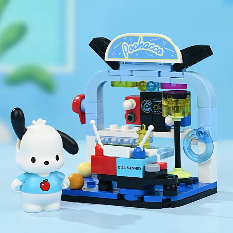 Sanrio serie bloques de construcción Hello Kitty Pochacco Kuromi Pom Purin escena modelo ladrillos decoración de escritorio juguetes para niños regalos - imagen 5