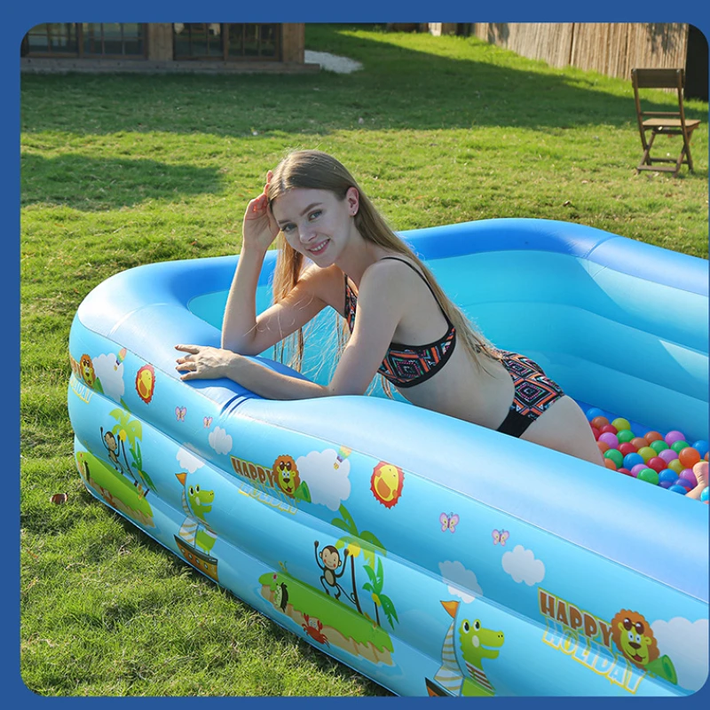 Piscina inflable de PVC con estampado de animales de dibujos animados, piscinas impresas, Mini baño de bebé divertido con agua de verano de 51,2 pulgadas - imagen 5