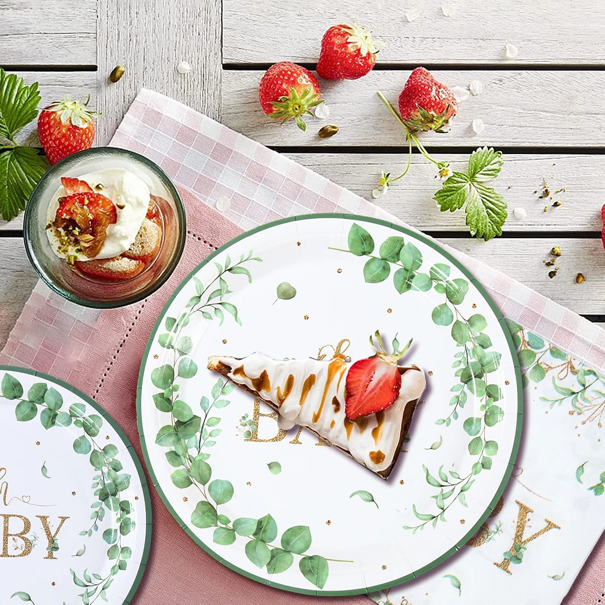 Hoja verde bronceado Oh bebé plato de papel taza servilleta género revelar fiesta vajilla desechable decoración para Baby Shower suministros para fiestas - imagen 5