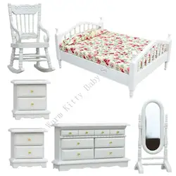 XXFE Juego muebles dormitorio casa muñecas madera, accesorio paisaje para dormitorio, mesita noche,