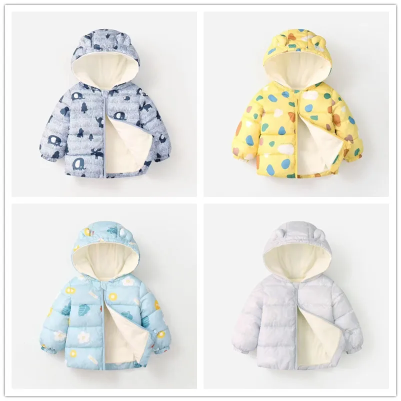 Abrigos de invierno para niñas y niños, chaquetas con estampado de dibujos animados, ropa de abrigo cálida para niños, ropa de algodón para niños pequeños, chaqueta ligera bonita
