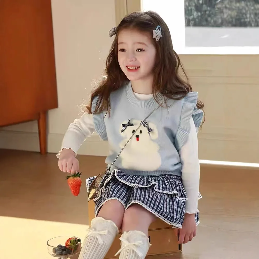 MILANCEL otoño nuevo conjunto de ropa para niñas lindo chaleco de punto y Falda plisada 2 uds conjunto de ropa de punto para niñas - imagen 2