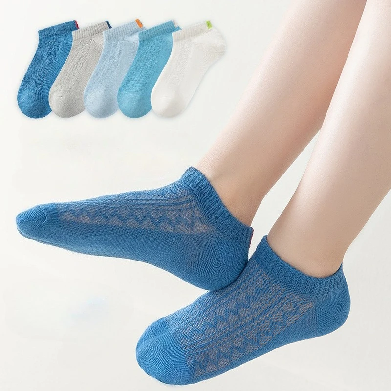 5 par/set Casual moda coreana niño pequeño calcetín corto gradiente Color azul hueco transpirable niños calcetín para niño calcetín de algodón suave - imagen 2
