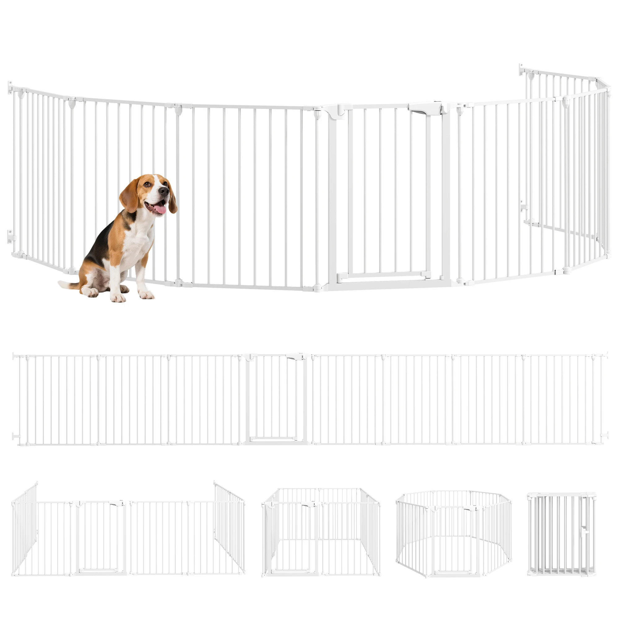 PawHut Barrera para Perros Plegable, 488x75 cm, Valla para Mascotas de 6/8 Paneles, Puerta con Cierre Doble, Barrera de Seguridad para Niños, Perros Pequeños y Medianos, para Escalera, Pasillo, Blanco