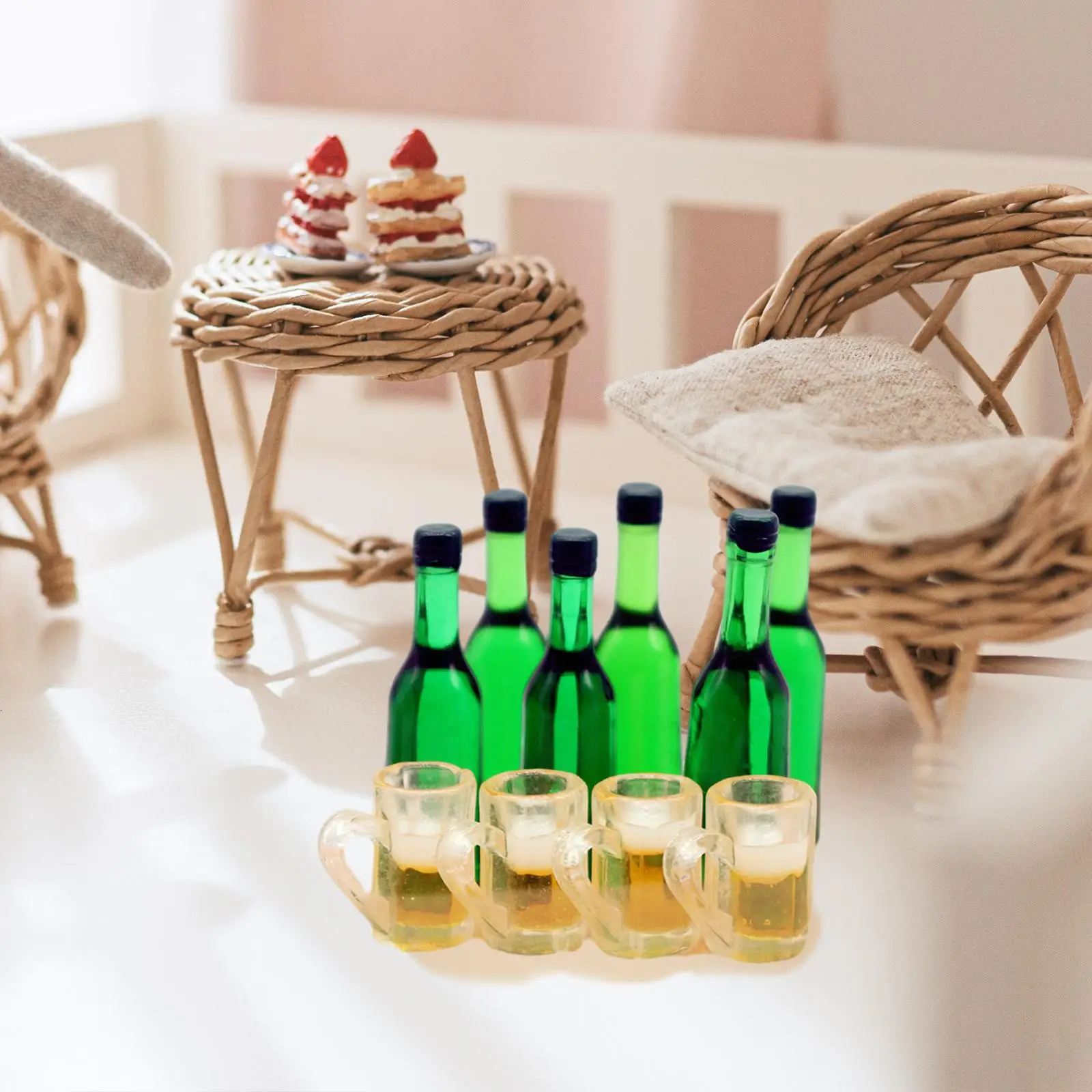 1:12 Scale Dollhouse Bottle and Cup Mini Wine Bottle Miniature Drink Bottle Cups for Dollhouse Restaurants Kitchen Home Decor
