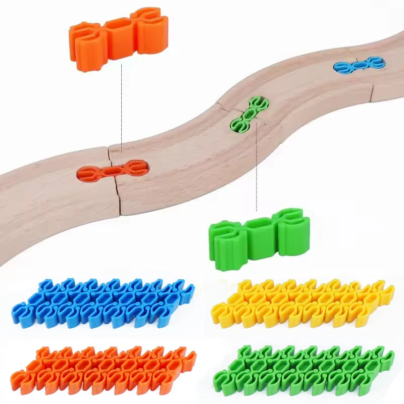 Accesorios de vías de tren de madera para niños, Conectores de plástico, junta fijadora apta para vías de madera de marca, juguetes ferroviarios, 5 uds.