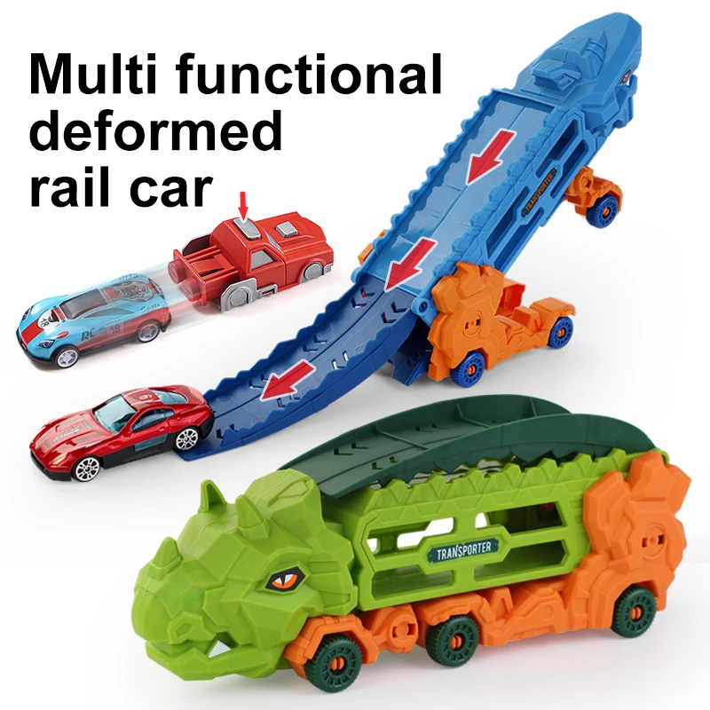 Contenedor de almacenamiento de aleación de tiranosaurio, vehículo de ingeniería, camión de pista transformable, juguete para niño, transporte por carretera plegable - imagen 2