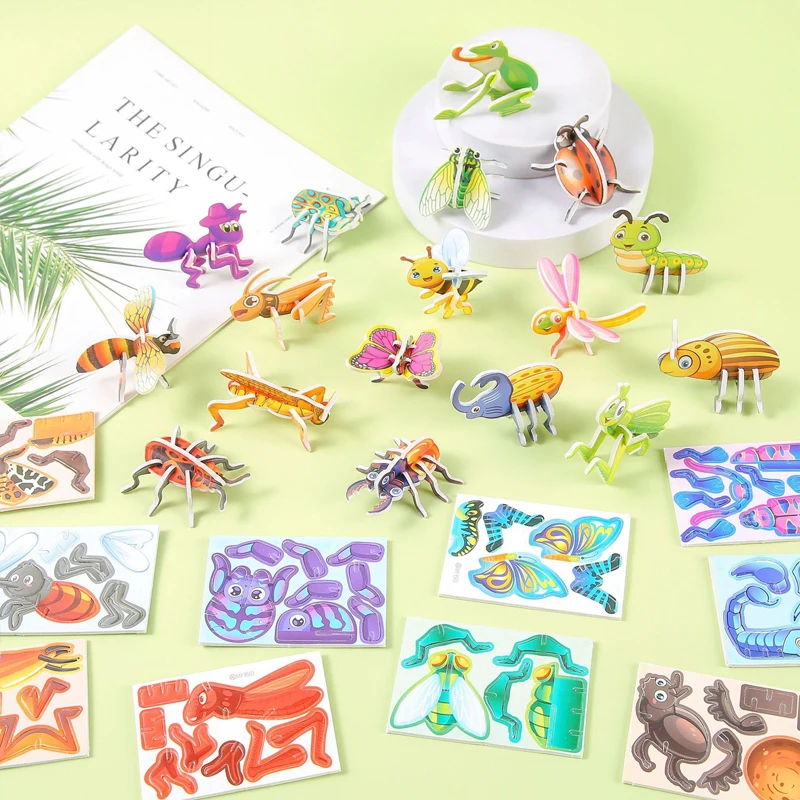 30 Uds DIY dibujos animados Mini aviones tanques insectos modelo Animal rompecabezas creativo para niños juguetes educativos regalo de cumpleaños para niños - imagen 5