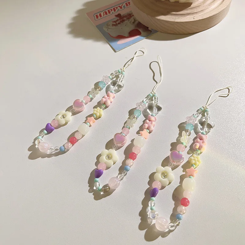 Cordón de teléfono de oso y flor 3D bonito de Corea para iPhone 15, correa Samsung, colgante de cadena para niña, joyería de cuerda de caramelo, llavero colgante - imagen 2