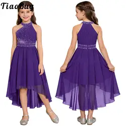 Vestido de dama de honor sin mangas con pedrería y gasa asimétrica