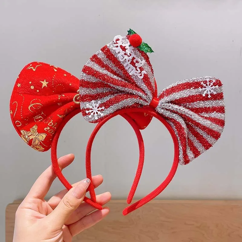 Nueva diadema navideña para niños, diseño de lazo rojo grande, lindo estilo de fiesta para trajes navideños, un lindo accesorio para el cabello imprescindible. - imagen 2