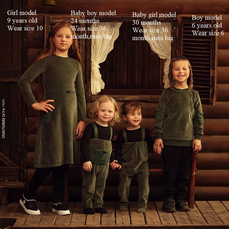 Conjunto de terciopelo verde para bebé: vestido, top y mameluco