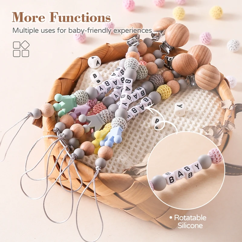 Clips para chupete de bebé con nombre personalizado, cadenas, mordedores, soporte para pezones, Clip de corona de silicona, accesorios de juguetes para la dentición para recién nacidos - imagen 3
