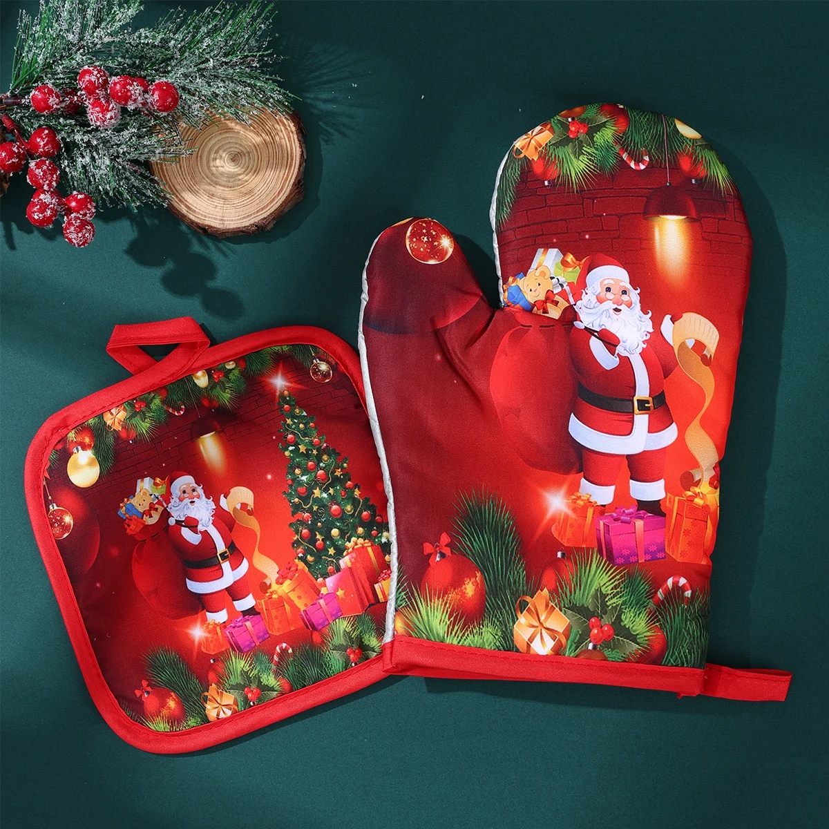 Guantes navideños para horno microondas, juego de guantes antiquemaduras para hornear, aislados, resistentes a altas temperaturas - imagen 4