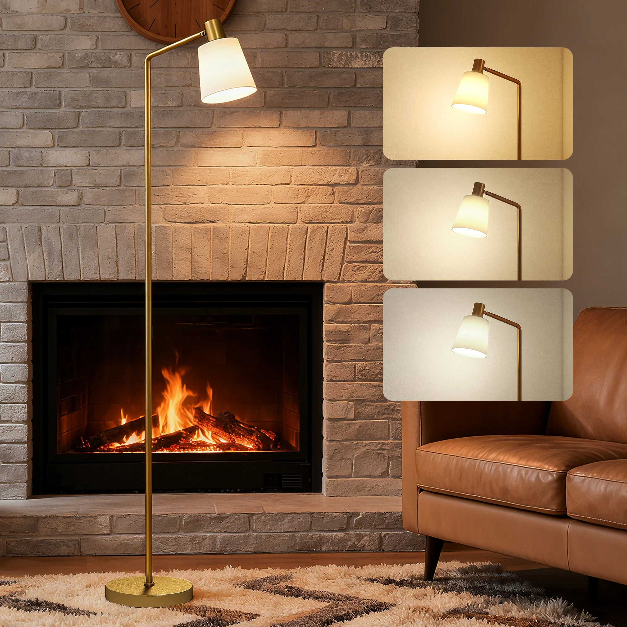 HOMCOM Lámpara de Pie LED Regulable, Lámpara de Pie Salón Moderna con Pantalla Giratoria 350°, 3 Temperaturas de Color 3000K/4000K/6500K y Bombilla E27, para Dormitorio, Oficina, Blanco y Dorado