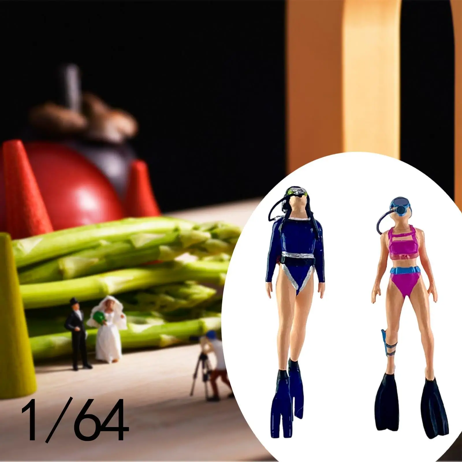 2x 1:64 Mermaid Diving Figures for Micro Landscape Photo Props Countertop