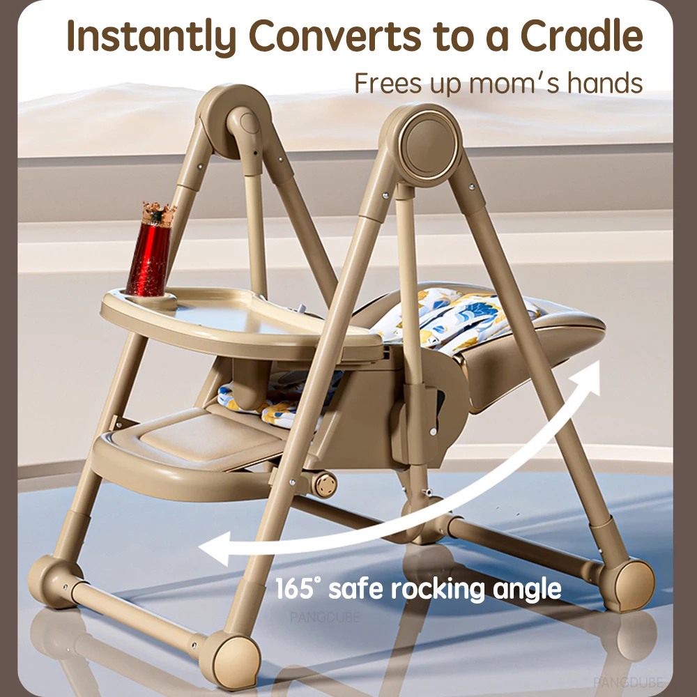 PANGDUBE Silla alta para bebé 2 en 1, asiento de alimentación convertible basculante con ruedas, bandejas dobles, cojín plegable para 6 meses-3 años - imagen 2