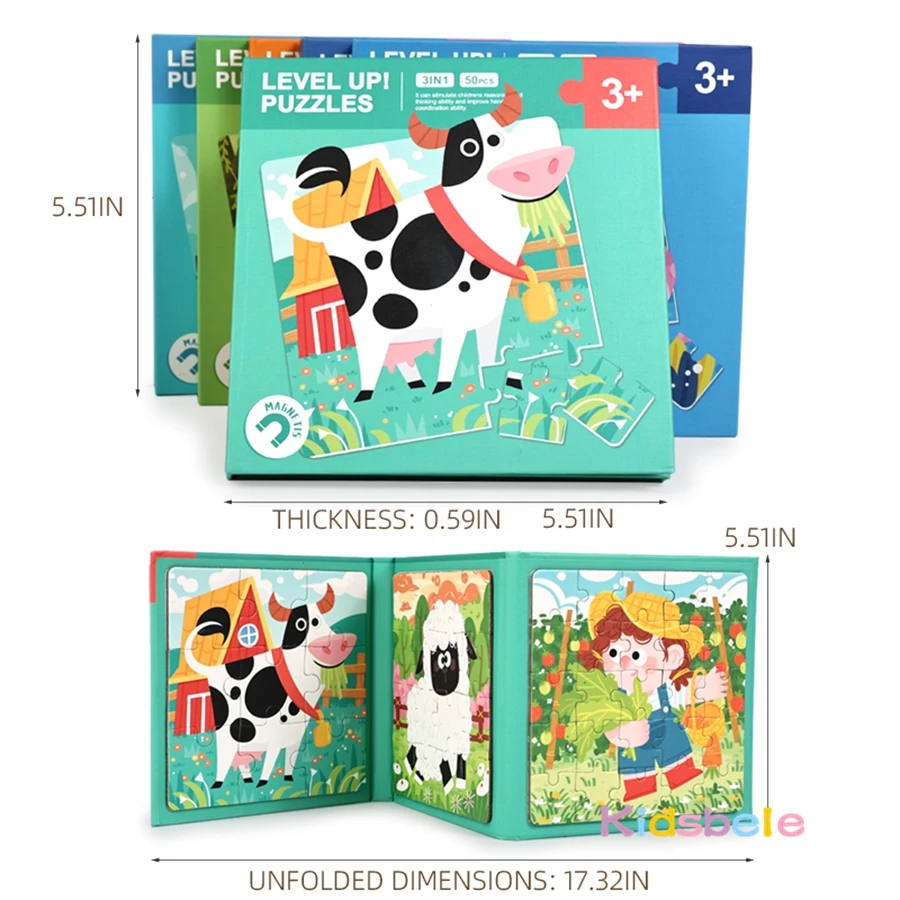 Rompecabezas magnético 3 en 1 de madera, juguete educativo Montessori, rompecabezas de desarrollo temprano para niños pequeños, regalo de Navidad, 9/16/25 piezas - imagen 4