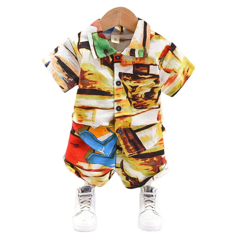 Nuevo conjunto de ropa de verano para bebés, traje de manga corta para niños, camisa, pantalones cortos, 2 unids/set, ropa para niños, disfraz informal de algodón para niños pequeños