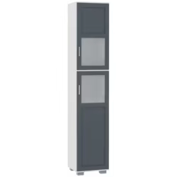 kleankin Armario Alto de Baño Mueble Columna de Baño con 2 Puertas de Vidrio Templado y Estantes Ajustables 37x35x190 cm Blanco y Gris