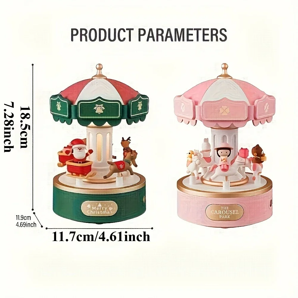 Cajas de música giratorias con carrusel de Navidad para niñas, estatuilla de alce de Papá Noel con luces LED, regalo Musical de cumpleaños, decoración del hogar - imagen 3