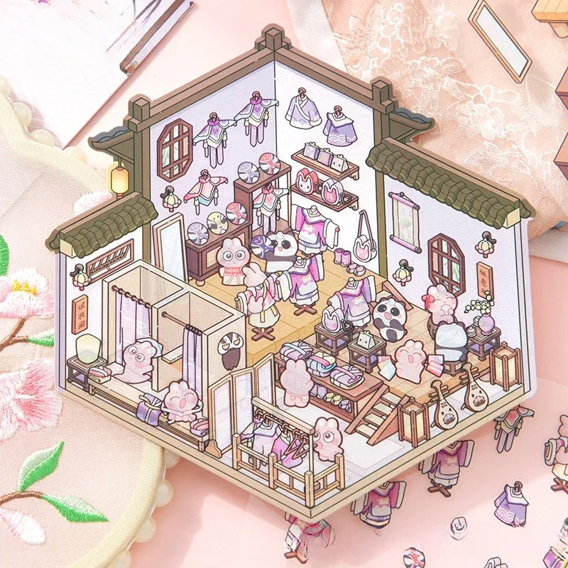 Pegatinas 3D paisajismo estilo chino escena de cabina dibujos animados - imagen 5
