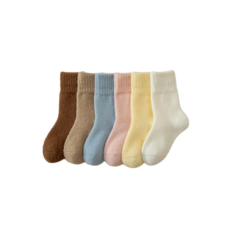 Calcetines de lana de invierno para niños: estilo ins de color caramelo, de moda, forro polar grueso de coral, hasta la mitad de la pantorrilla: ¡cálidos y antipilling! - imagen 5