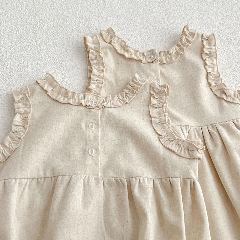 Milangel-vestidos de Hermanas para bebés, monos de verano para niñas, Body de cuello redondo sólido, traje para niños pequeños, 2024 - imagen 5