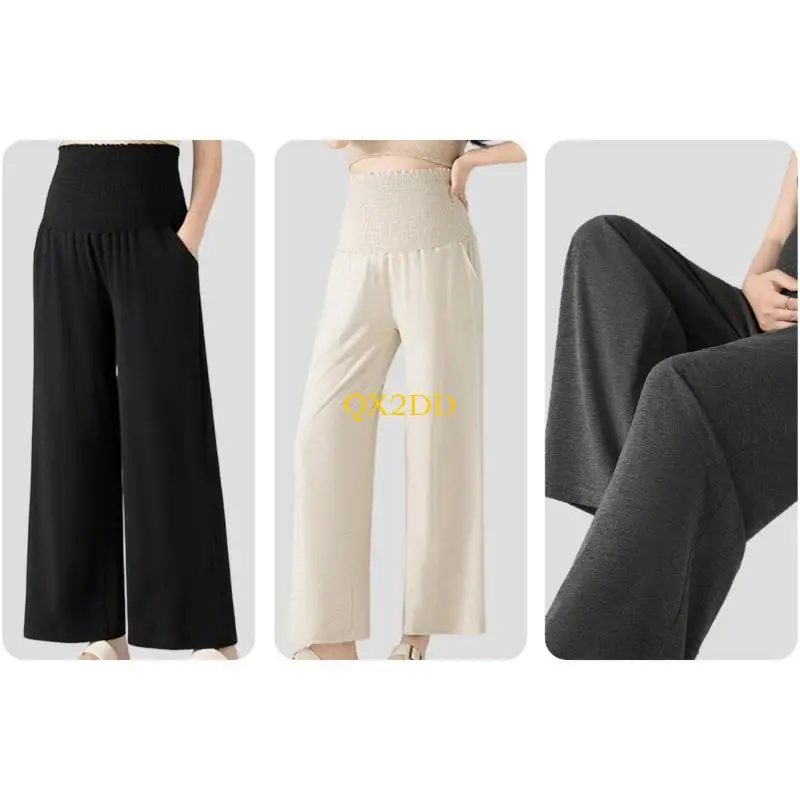 QX2D Pantalones maternidad fácil cuidado, pantalones anchos tela poliéster, pantalones cómodos para embarazo en - imagen 4