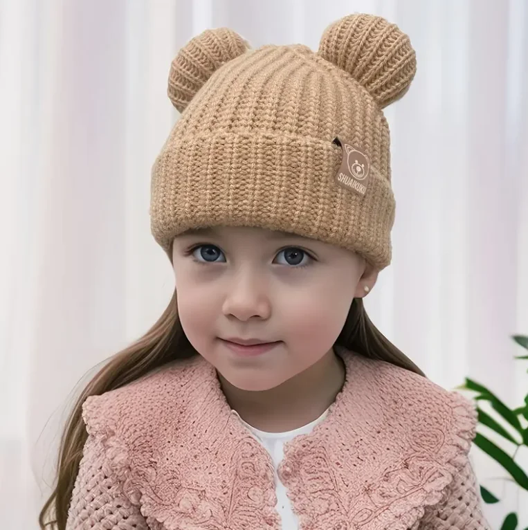 Adorables gorros de punto con pompones, accesorios de invierno para niños, gorros suaves, cálidos y coloridos para niños - imagen 2