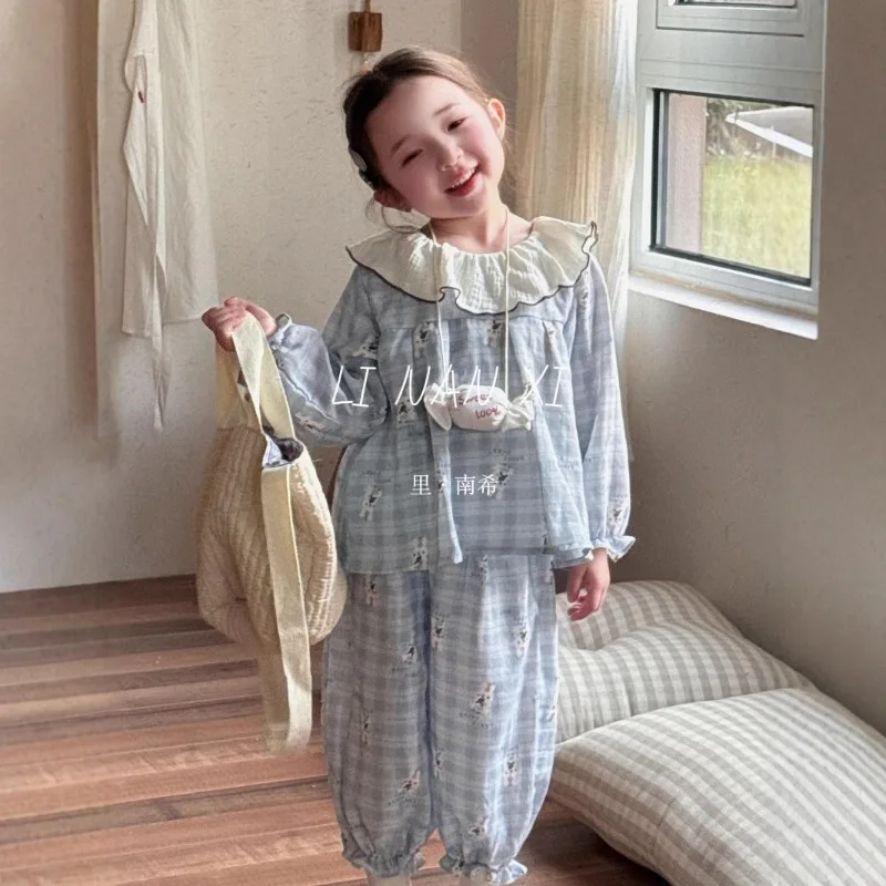 Pijamas bonitos de princesa de dibujos animados para niños, ropa de dormir Kawaii con conejito y gatito para niños pequeños, ropa suave de Cotoon para el hogar para primavera - imagen 2