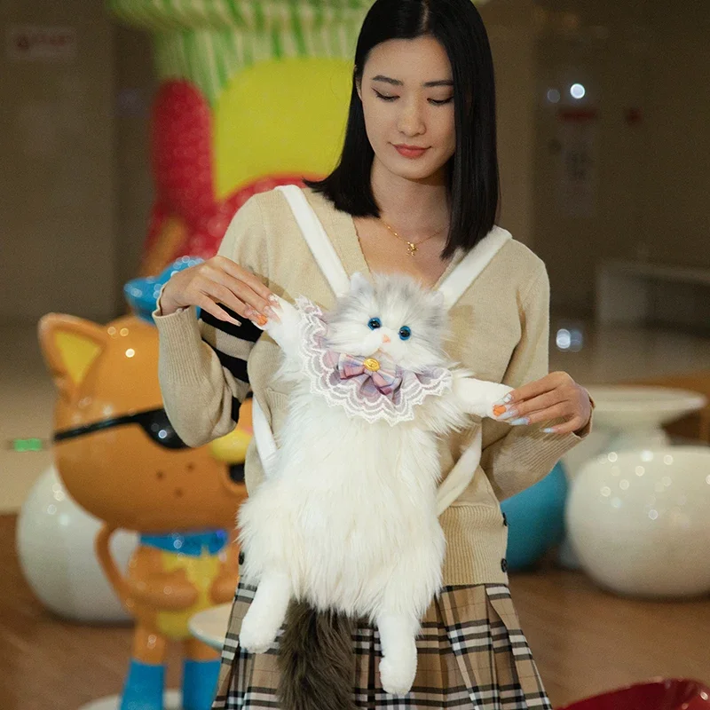 Mochila infantil de felpa con estampado de gato para niñas - imagen 3